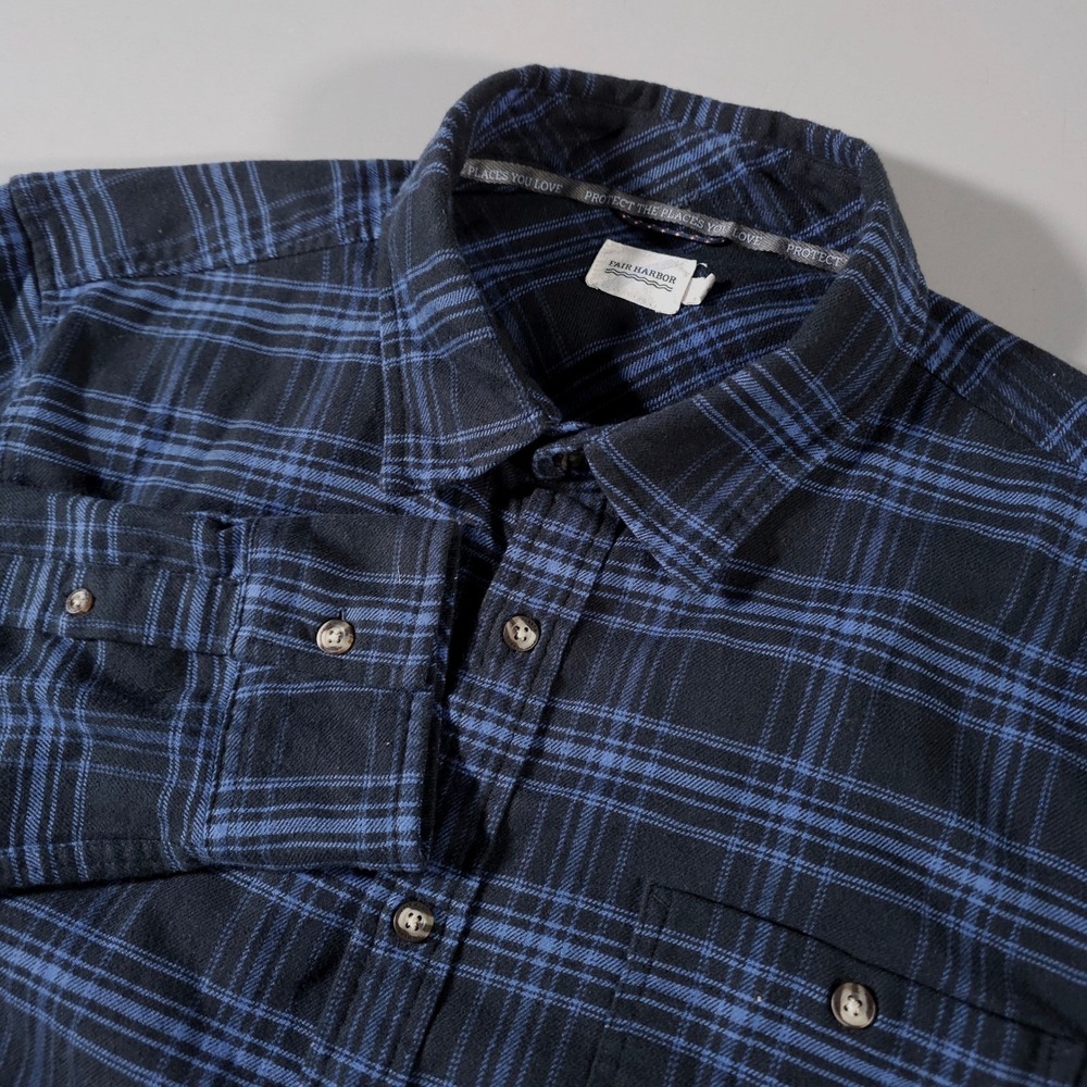 Fair Harbor Flannel Shirt Mens L Blue Plaid Organic Cotton Recycled V103468